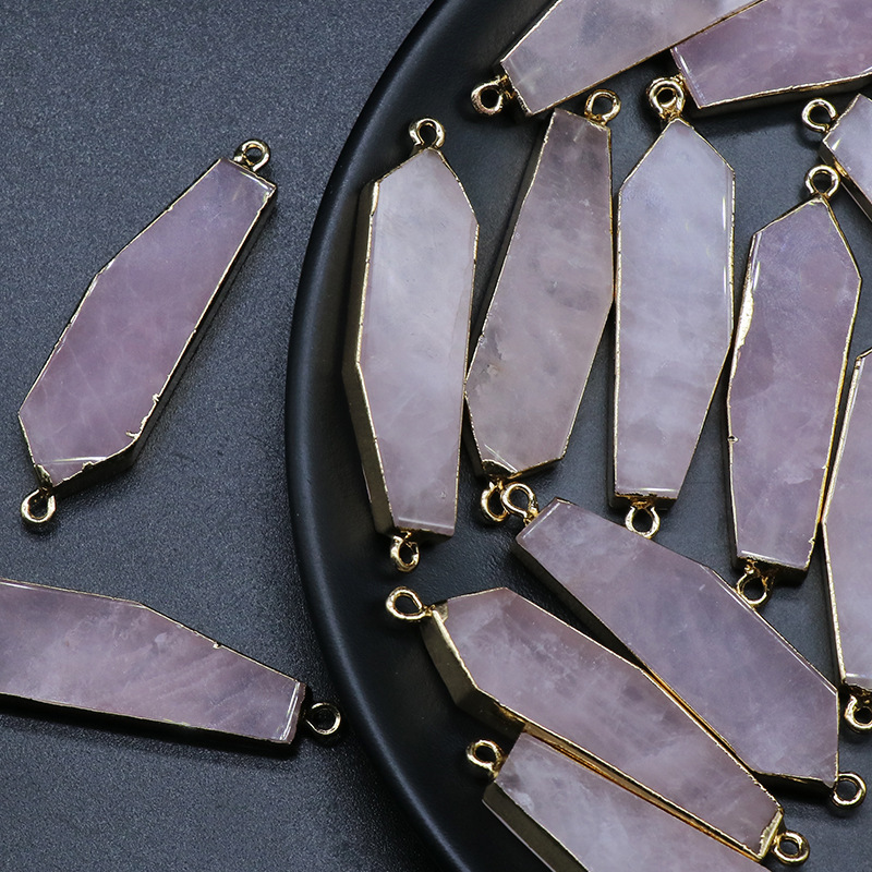 Rose Quartz Irregular Strip Gilded Double Ear Pendant DIY Braided Bracelet Necklace Ethnic Style Jewelry Material