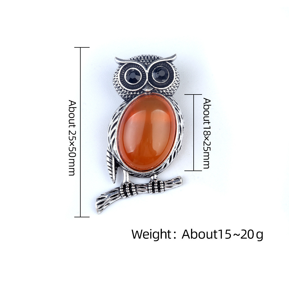 Natural stone Owl Necklace Crystal Agate Semi-precious Stone Alloy Owl Necklace Pendant Brooch