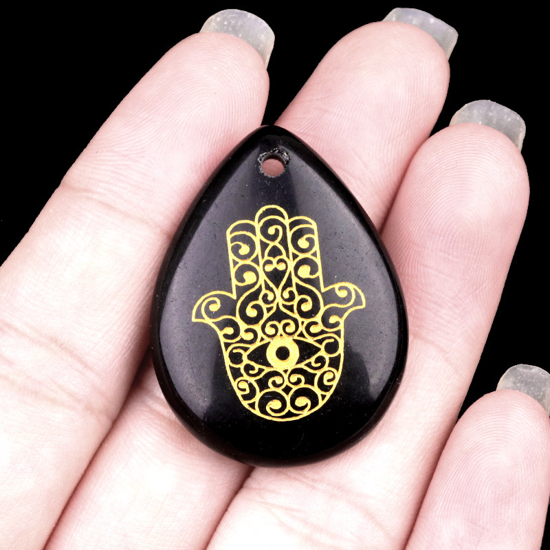 Natural amethyst water drop carving palm Fatima hand pendant DIY necklace pendant jewelry accessories