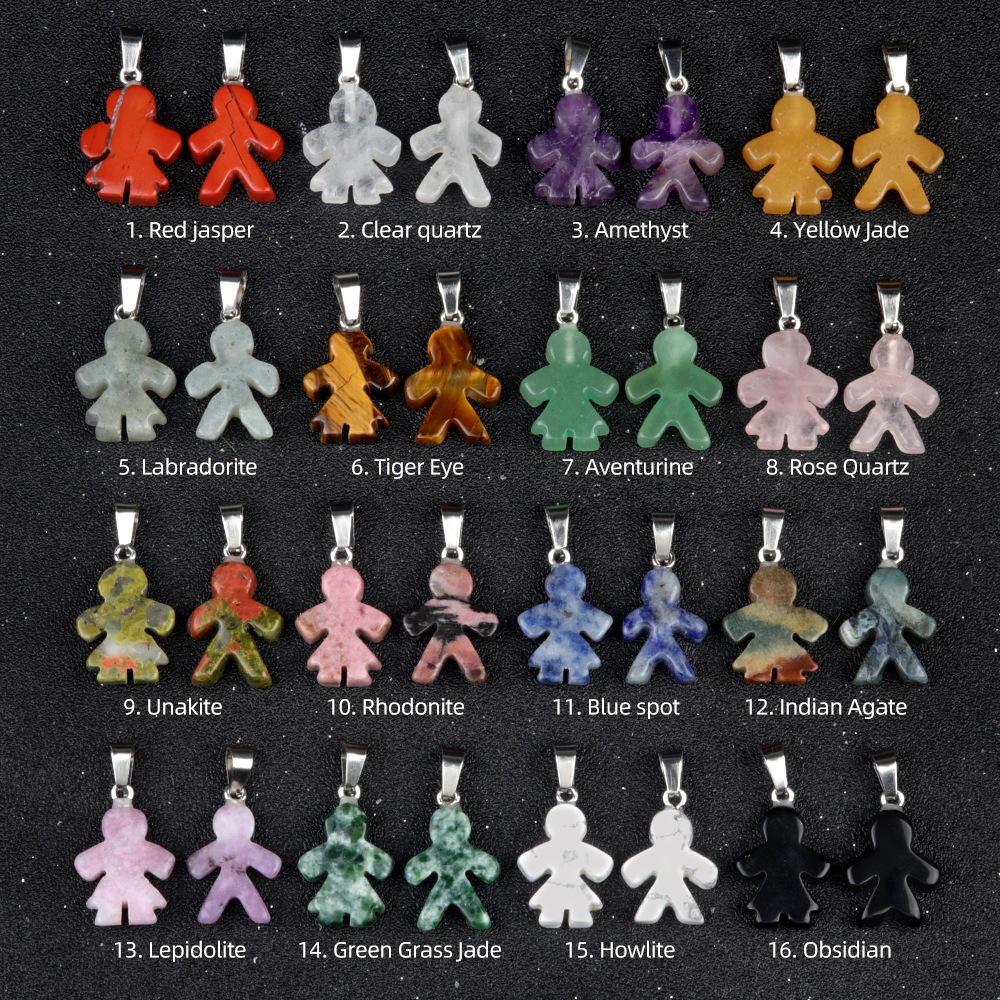 Natural crystal agate stone character pendant boy girl pendant DIY earrings necklace jewelry accessories