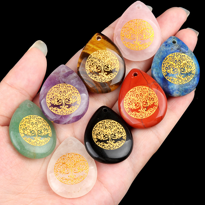 Natural amethyst water drop carved tree of life pendant DIY necklace pendant jewelry accessories