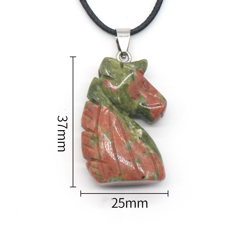 Natural crystal carved unicorn pendant necklace Tiger eye pink crystal unicorn pendant