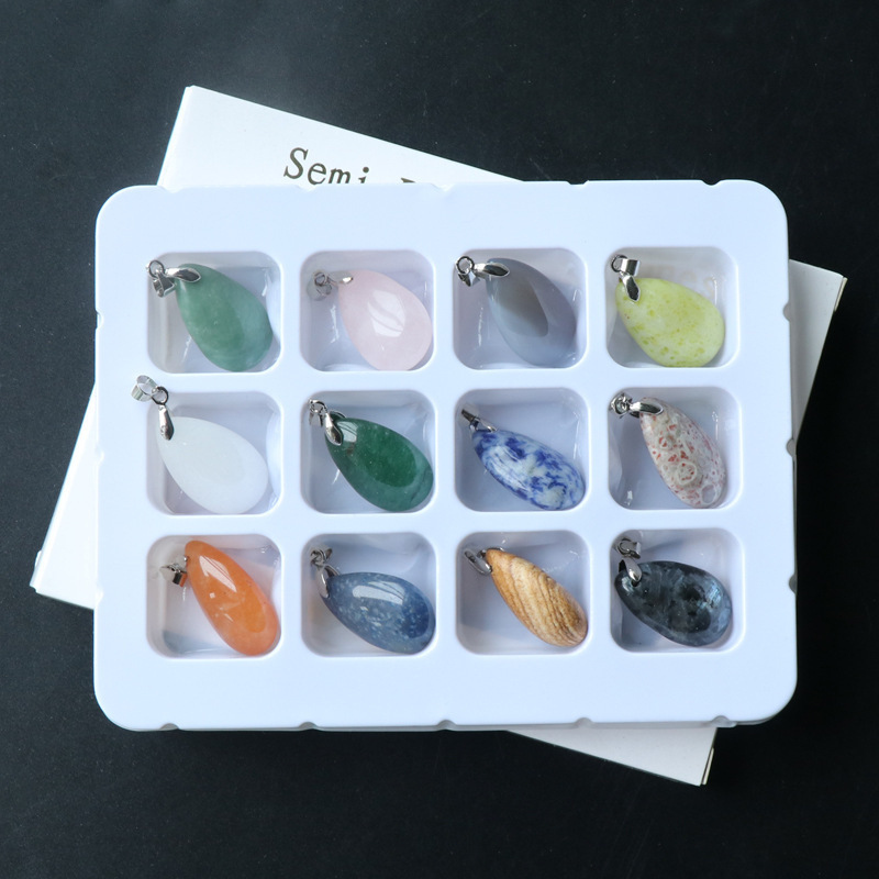 15*24mm agate jade small water drop pendant 12 boxed leather rope necklaces