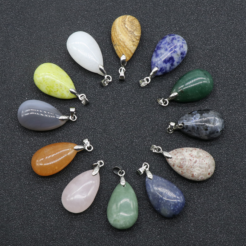 15*24mm agate jade small water drop pendant 12 boxed leather rope necklaces
