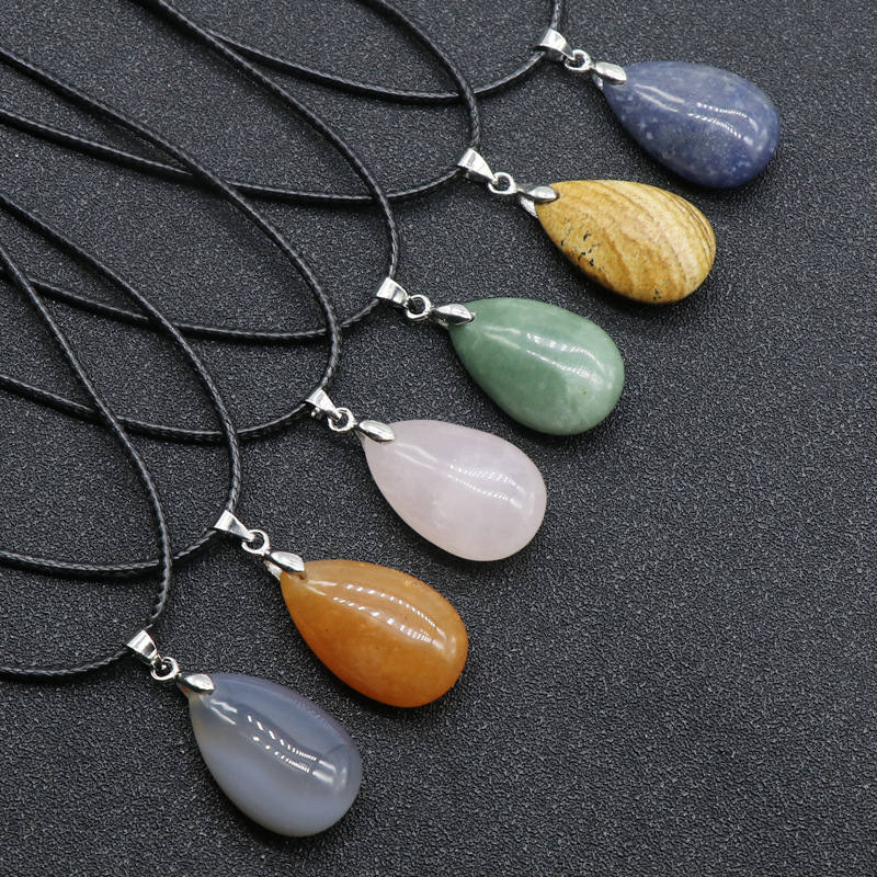 15*24mm agate jade small water drop pendant 12 boxed leather rope necklaces
