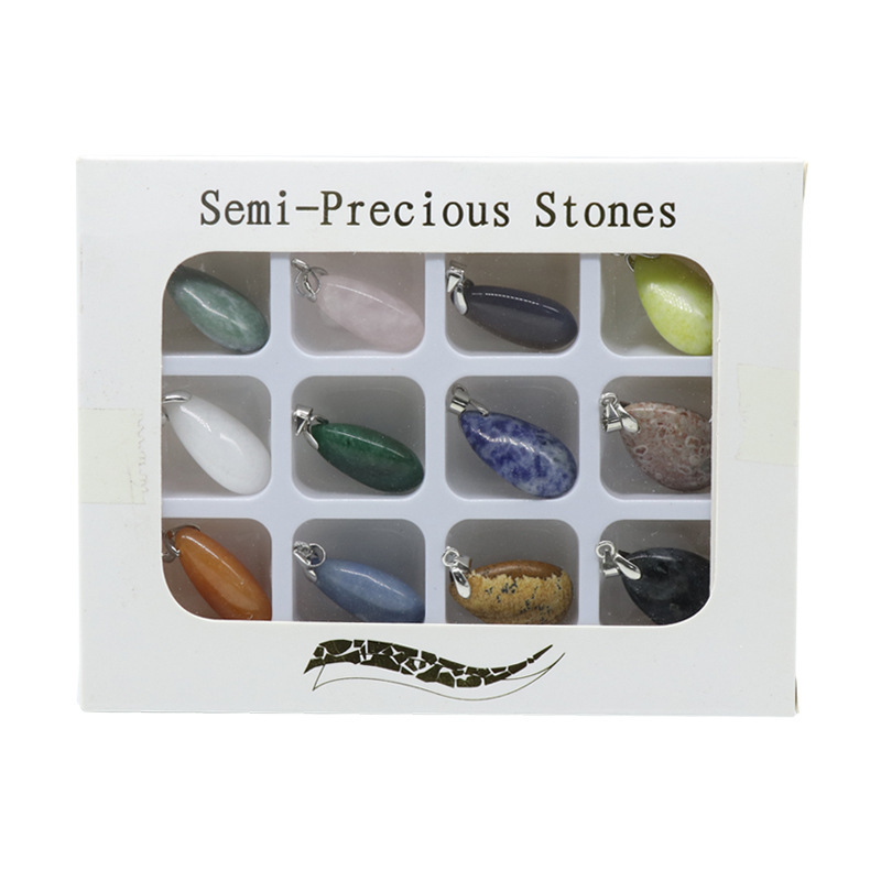 15*24mm agate jade small water drop pendant 12 boxed leather rope necklaces