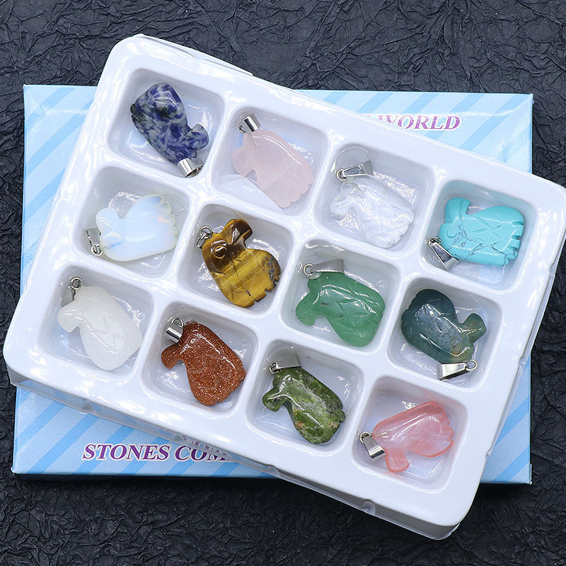 Carved Bird Pendant Agate Crystal Semi-precious Stone 12 Mixed Color Carved Small Animals