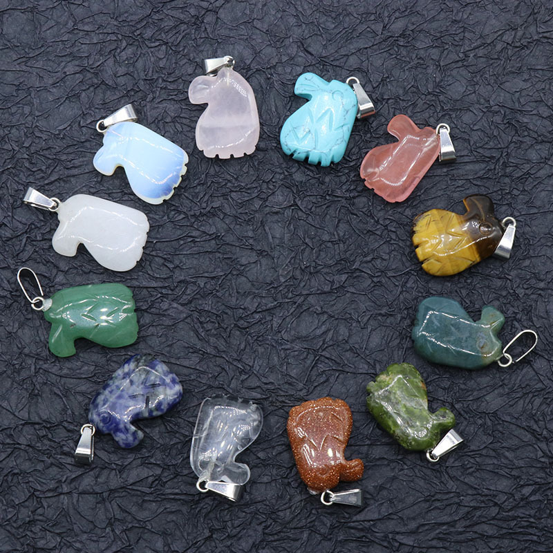 Carved Bird Pendant Agate Crystal Semi-precious Stone 12 Mixed Color Carved Small Animals
