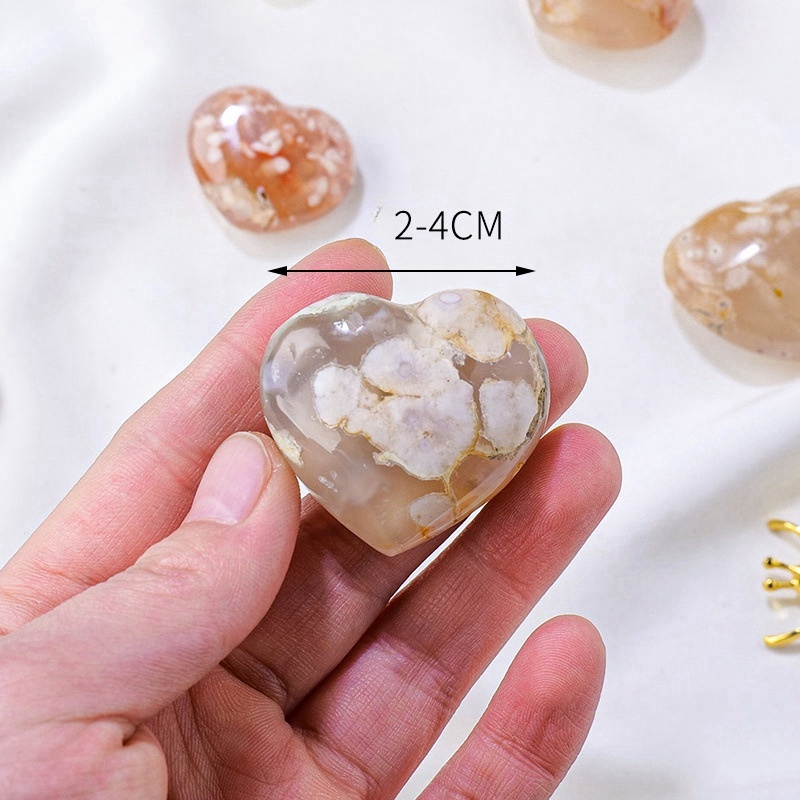 Natural crystal cherry blossom agate love heart handle piece crystal raw stone ore peach heart shaped specimen
