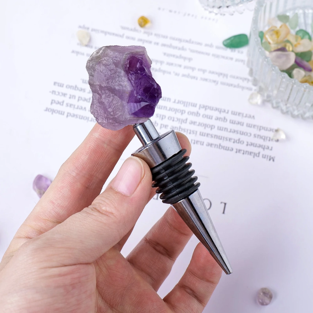 Natural Stone Crystal Red Wine Stopper Stainless Steel Raw Stone Rose Quartz Kitchenware Healing Reiki Gem Bar Accessories