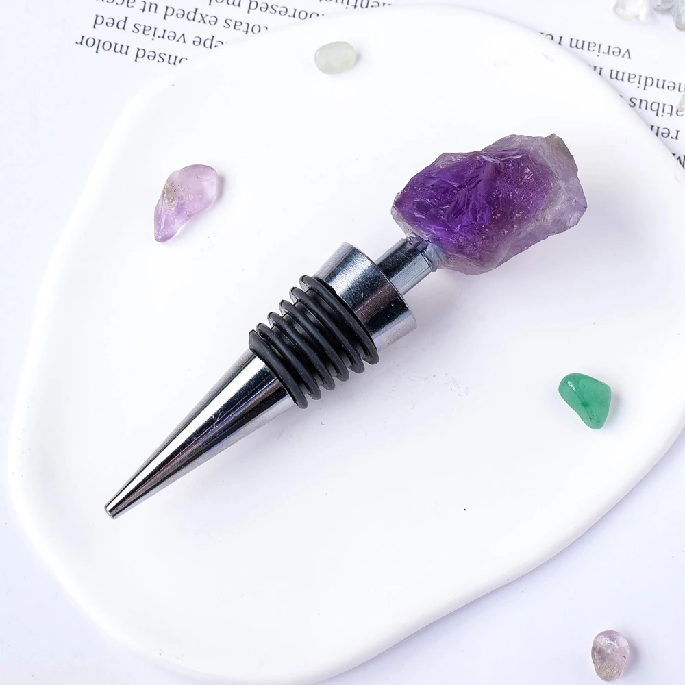 Natural Stone Crystal Red Wine Stopper Stainless Steel Raw Stone Rose Quartz Kitchenware Healing Reiki Gem Bar Accessories