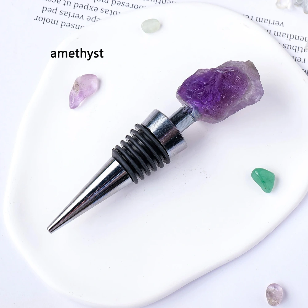 Natural Stone Crystal Red Wine Stopper Stainless Steel Raw Stone Rose Quartz Kitchenware Healing Reiki Gem Bar Accessories