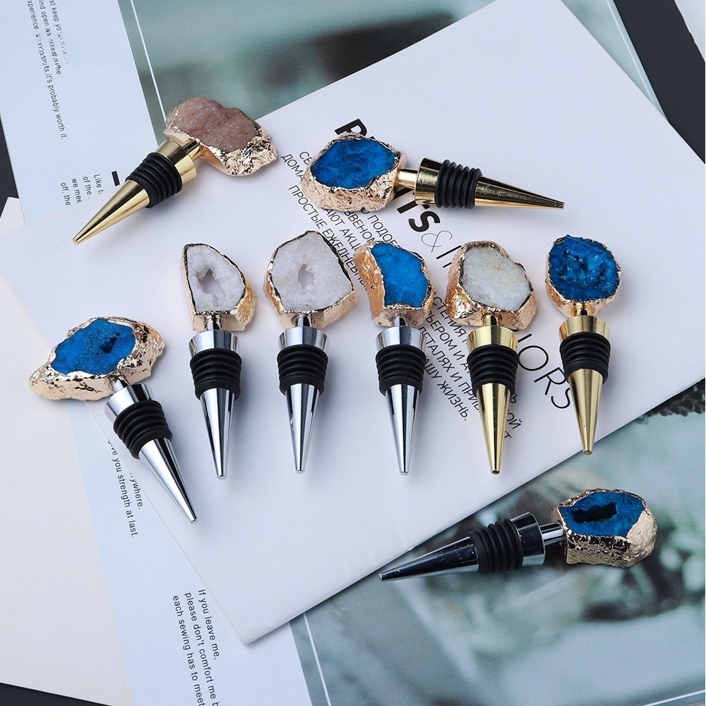 Crystal electroplating blue and white raw stone agate crystal cave red wine stopper wine sealed wine bottle stopper