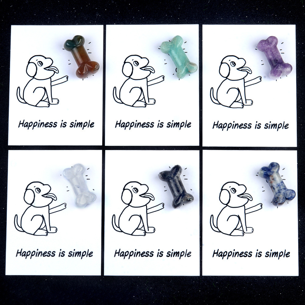 Healing Card Series Natural Crystal Agate 35mm Dog Bone Creative Fun Card