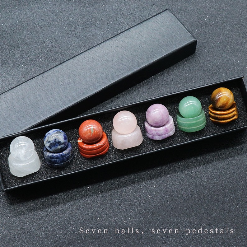 Small ball base 14-piece set Natural crystal base 20mm ball set Colorful Chakra home decoration