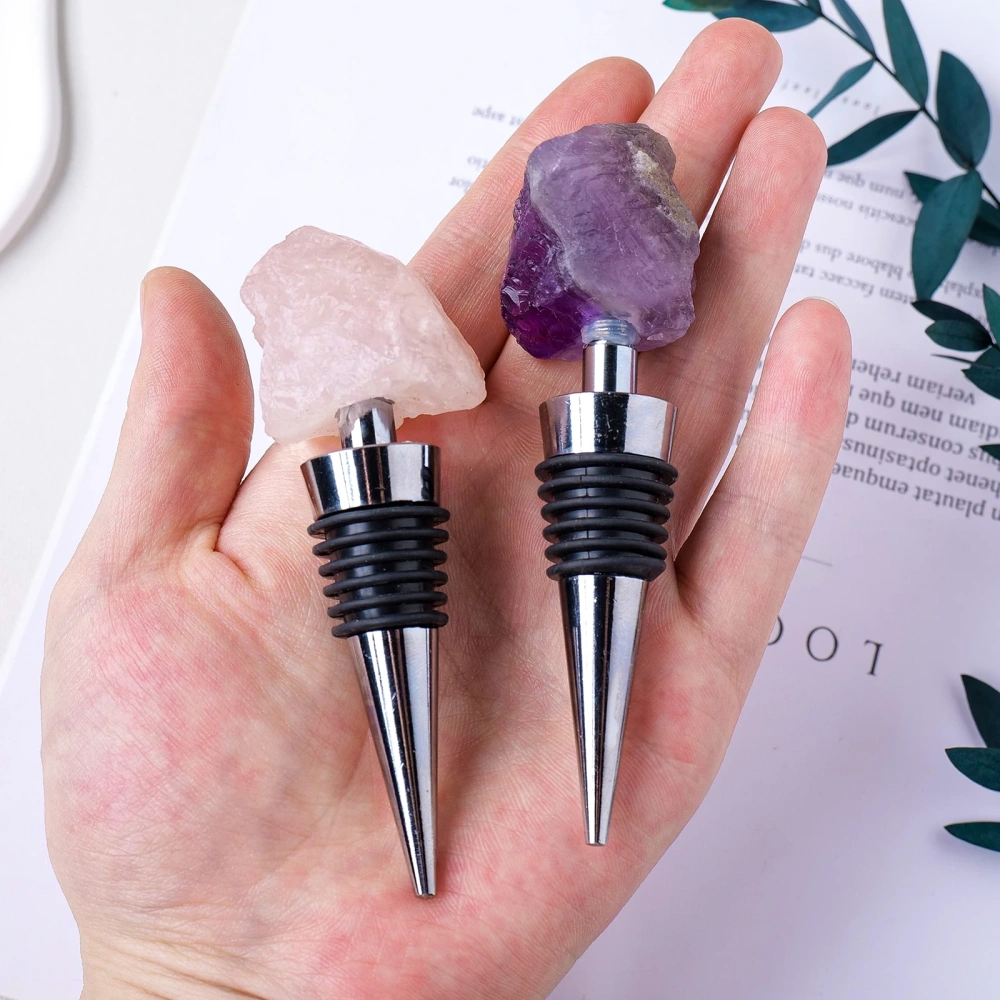 Natural Stone Crystal Red Wine Stopper Stainless Steel Raw Stone Rose Quartz Kitchenware Healing Reiki Gem Bar Accessories