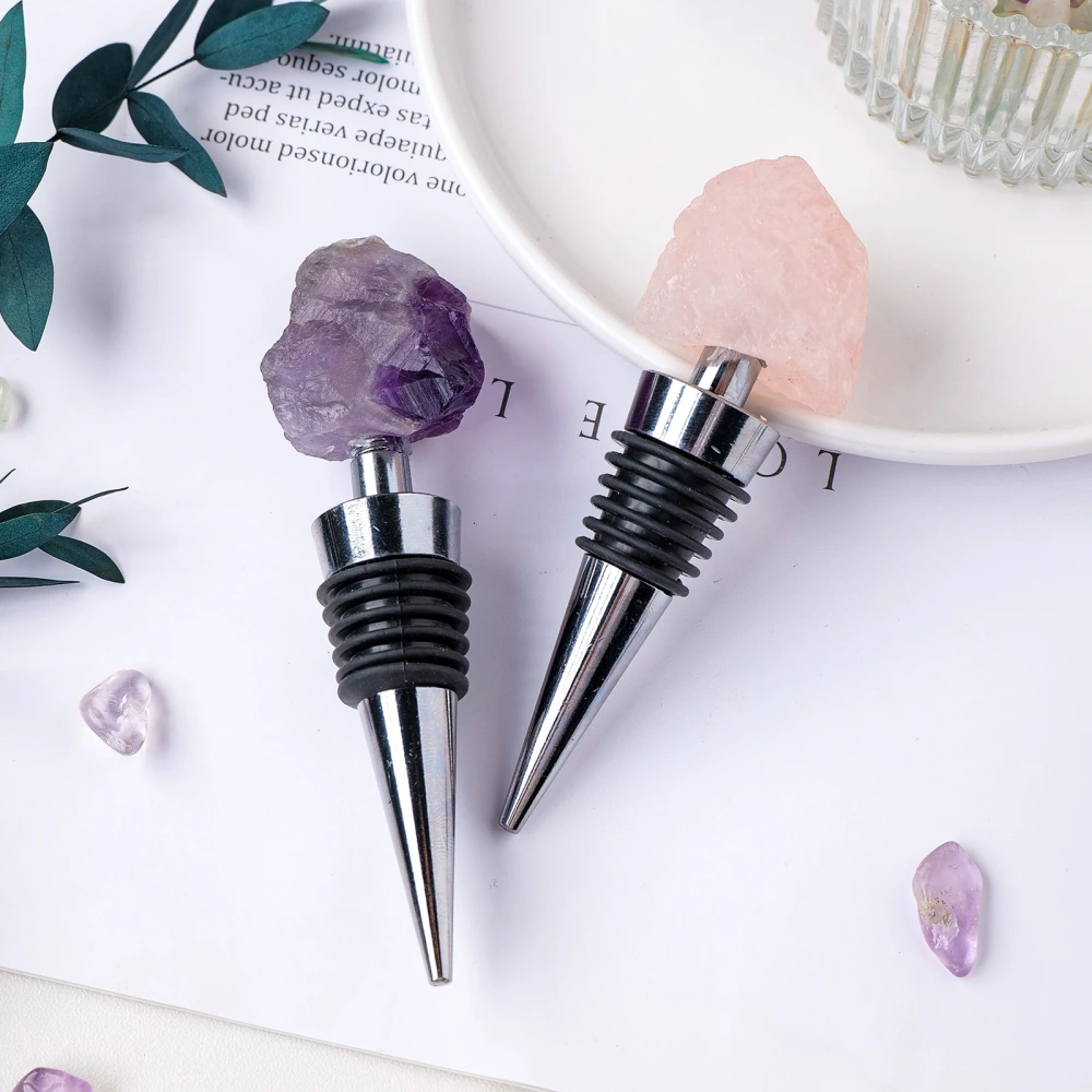 Natural Stone Crystal Red Wine Stopper Stainless Steel Raw Stone Rose Quartz Kitchenware Healing Reiki Gem Bar Accessories