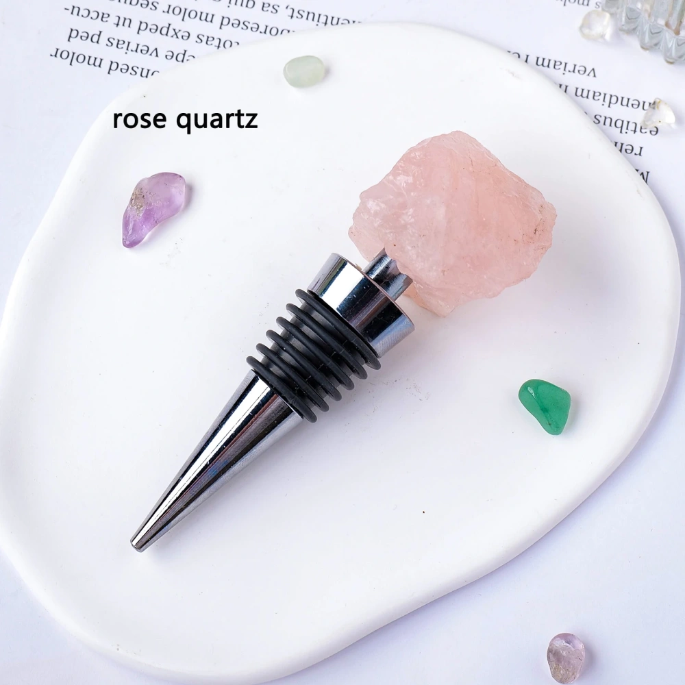 Natural Stone Crystal Red Wine Stopper Stainless Steel Raw Stone Rose Quartz Kitchenware Healing Reiki Gem Bar Accessories