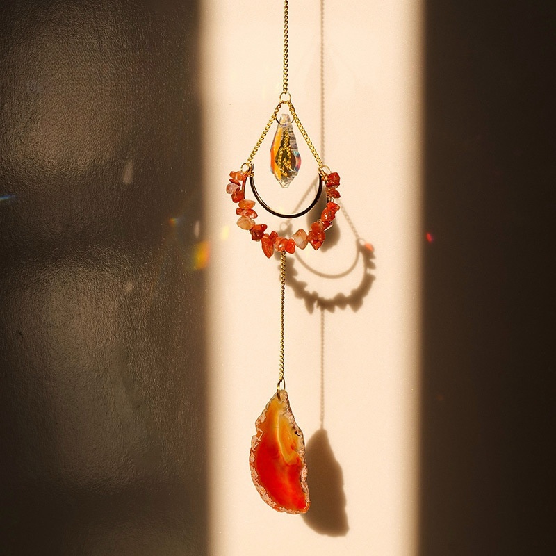 Natural crystal gravel horizontal moon creative garden wind chime lighting pendant