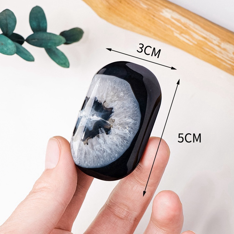 Natural crystal black agate hot compress stone raw stone polished essential oil massage stone palm stone energy stone