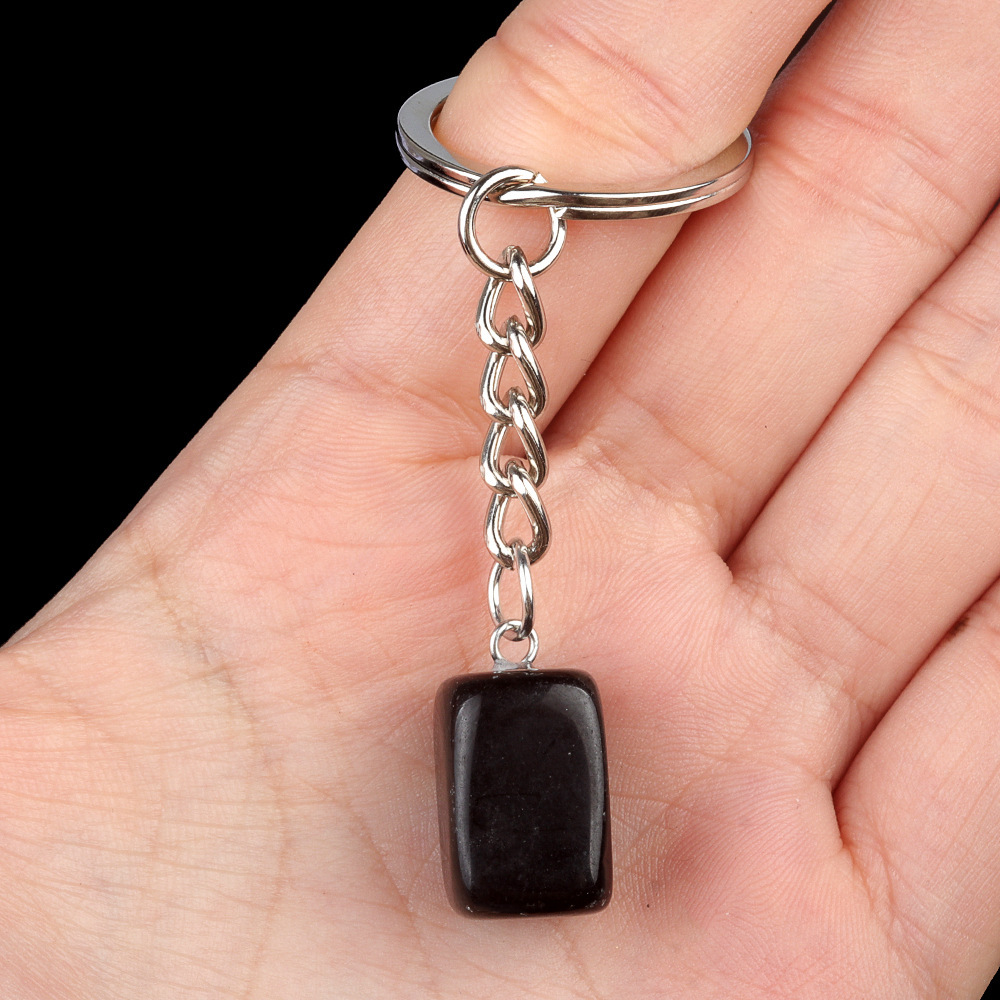 Natural crystal colored stone irregular 16mm rectangular keychain DIY crystal gem pendant