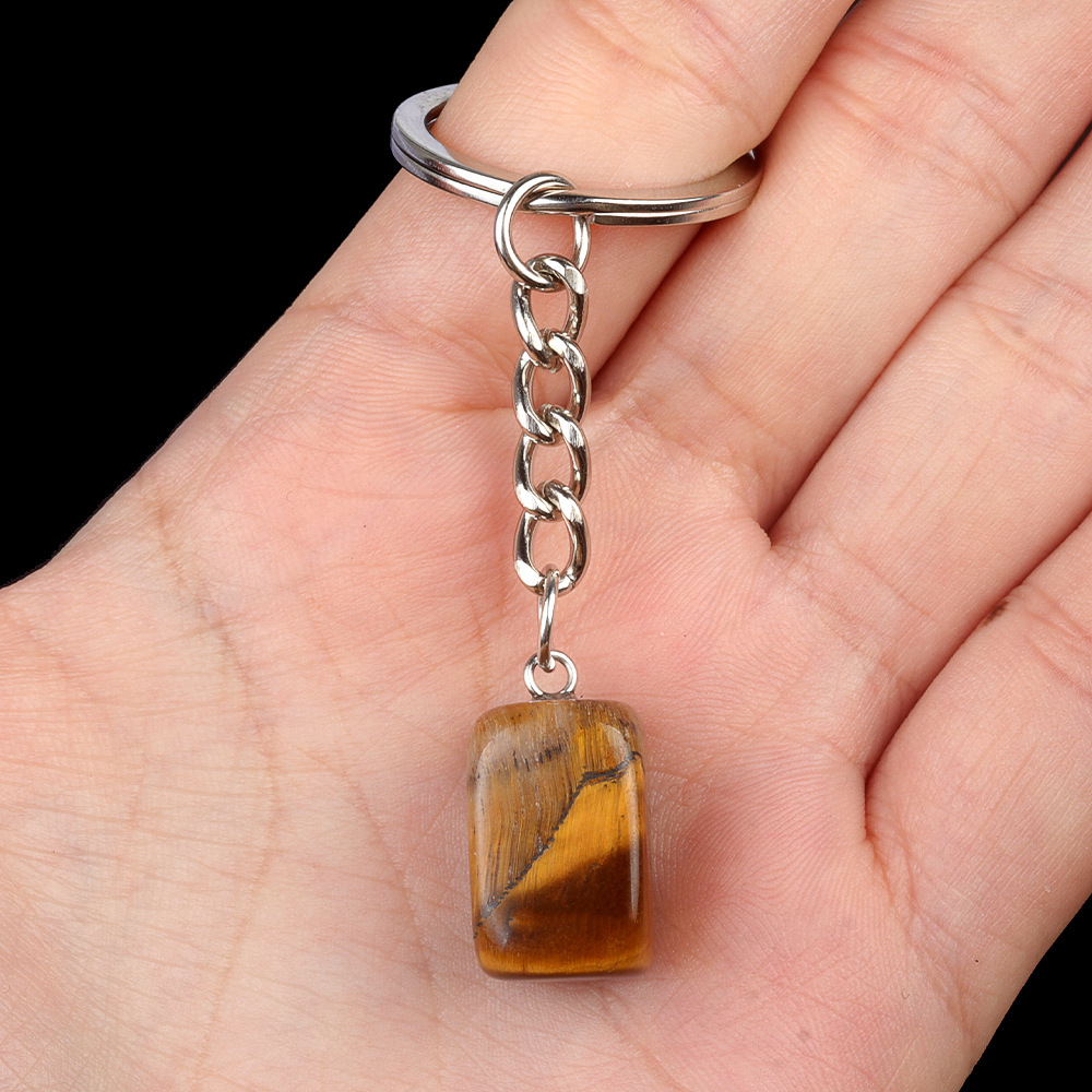 Natural crystal colored stone irregular 16mm rectangular keychain DIY crystal gem pendant