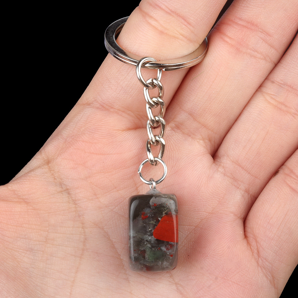 Natural crystal colored stone irregular 16mm rectangular keychain DIY crystal gem pendant