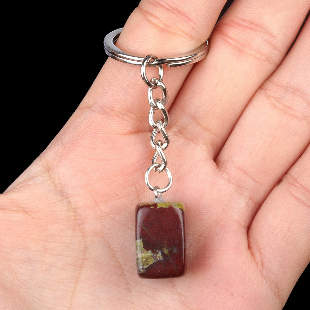 Natural crystal colored stone irregular 16mm rectangular keychain DIY crystal gem pendant