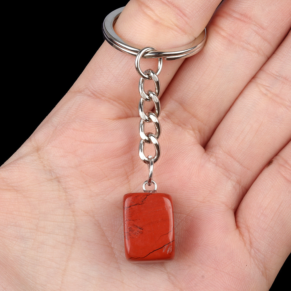 Natural crystal colored stone irregular 16mm rectangular keychain DIY crystal gem pendant