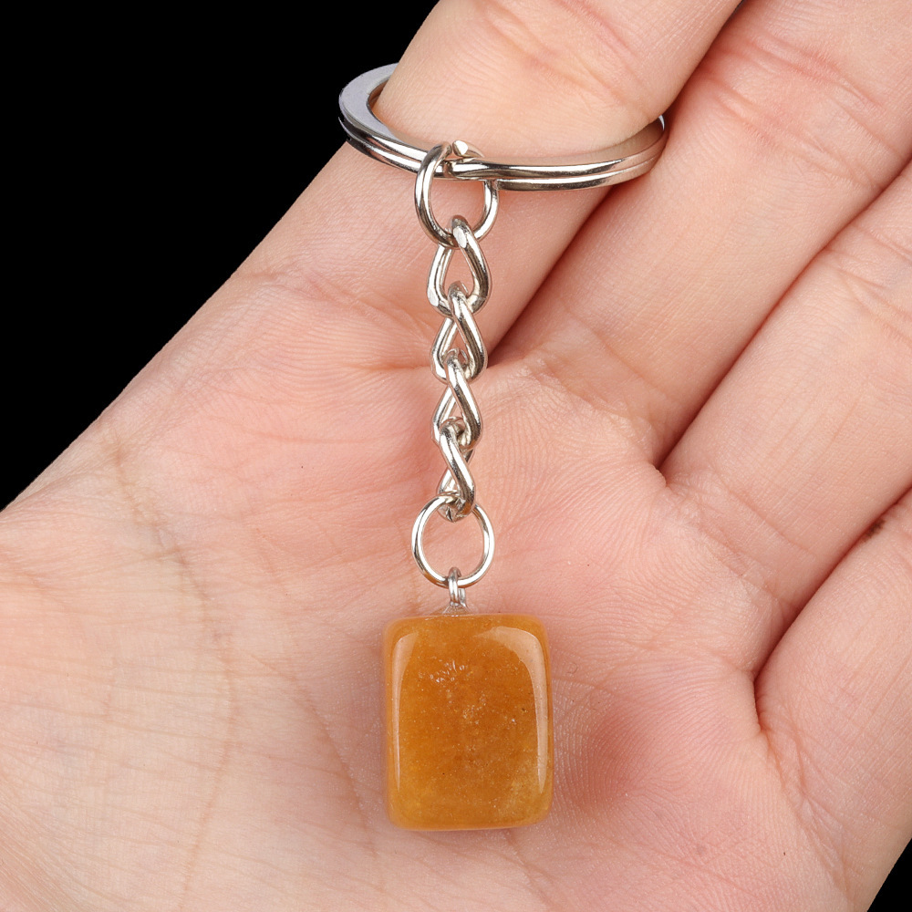 Natural crystal colored stone irregular 16mm rectangular keychain DIY crystal gem pendant