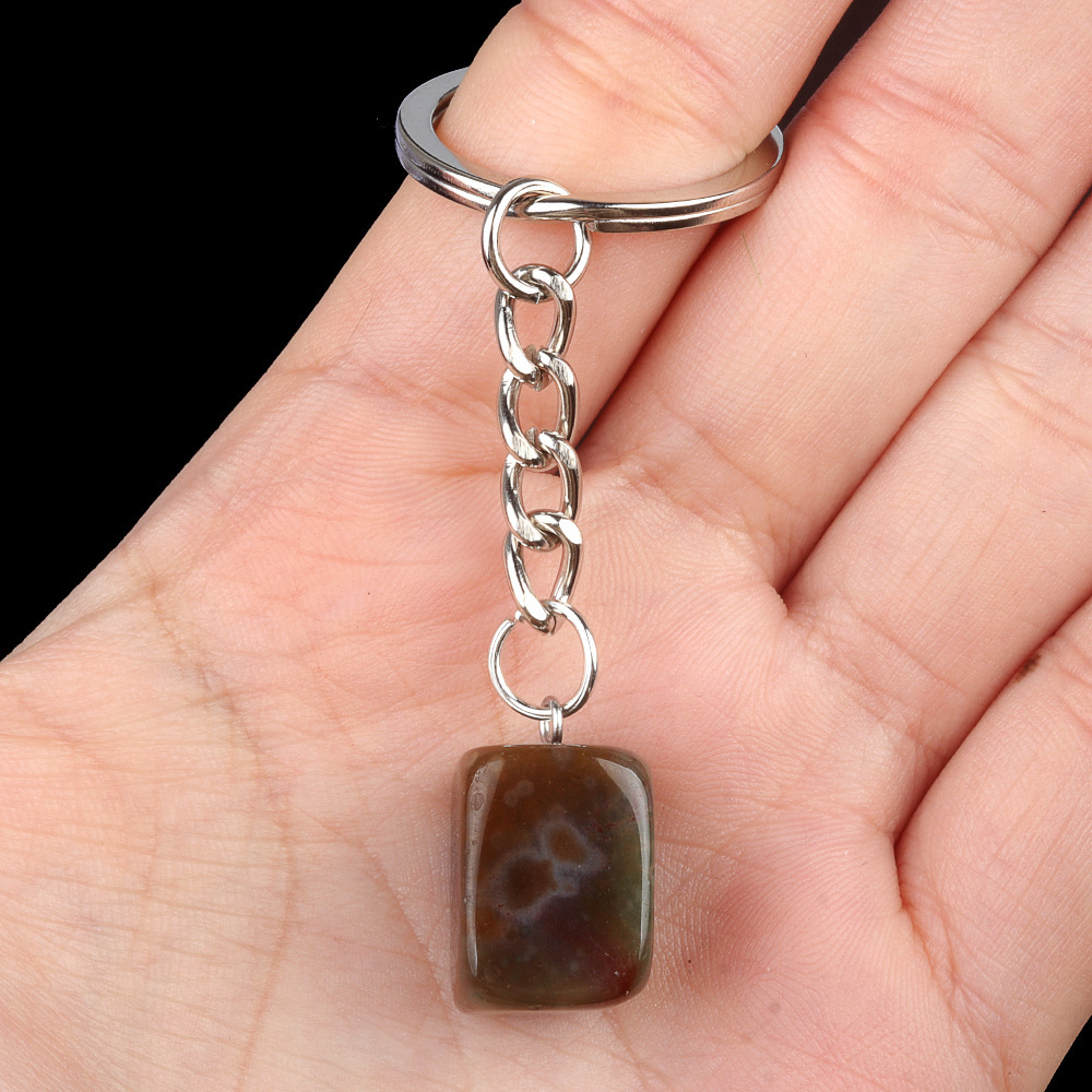 Natural crystal colored stone irregular 16mm rectangular keychain DIY crystal gem pendant