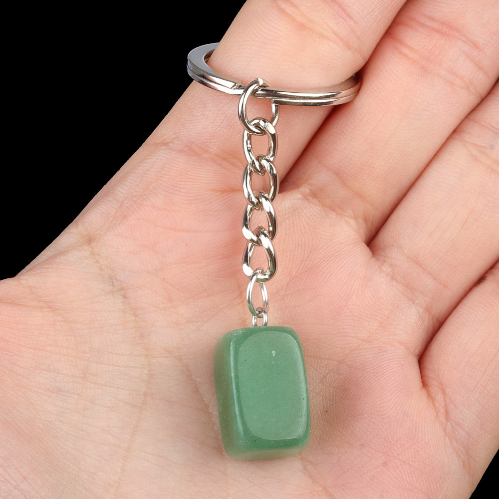 Natural crystal colored stone irregular 16mm rectangular keychain DIY crystal gem pendant