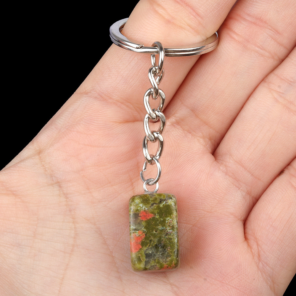 Natural crystal colored stone irregular 16mm rectangular keychain DIY crystal gem pendant