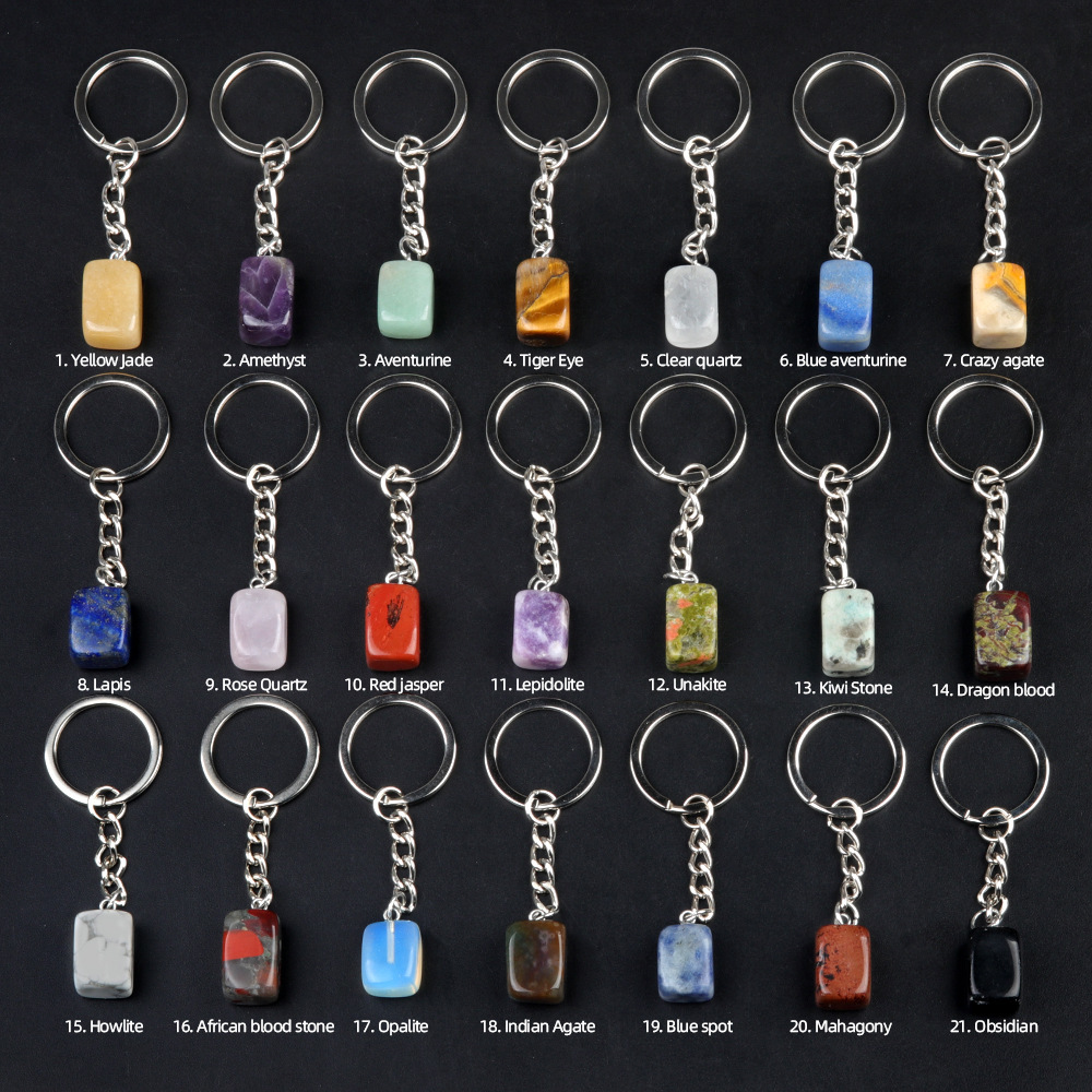 Natural crystal colored stone irregular 16mm rectangular keychain DIY crystal gem pendant