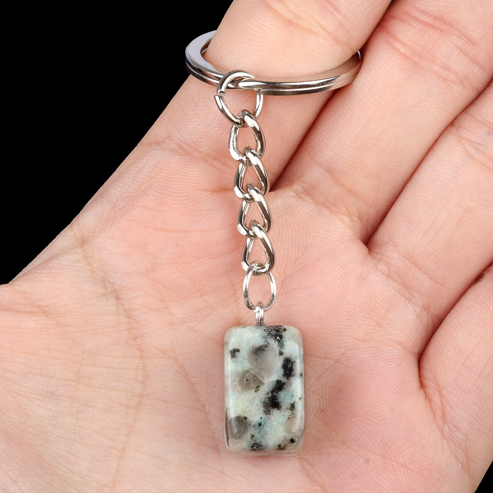 Natural crystal colored stone irregular 16mm rectangular keychain DIY crystal gem pendant