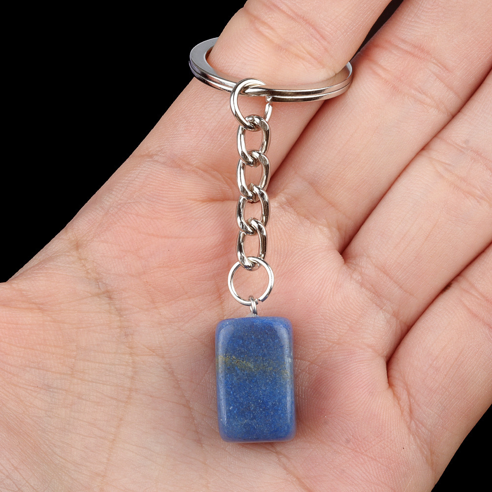 Natural crystal colored stone irregular 16mm rectangular keychain DIY crystal gem pendant