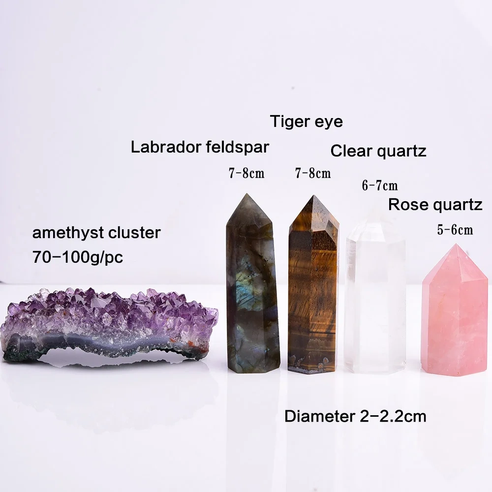 1set  Natural Rose quartz Hexagonal Column amethyst cluster Healing Wand Mineral Crystal point  Study Home Decoration Stone
