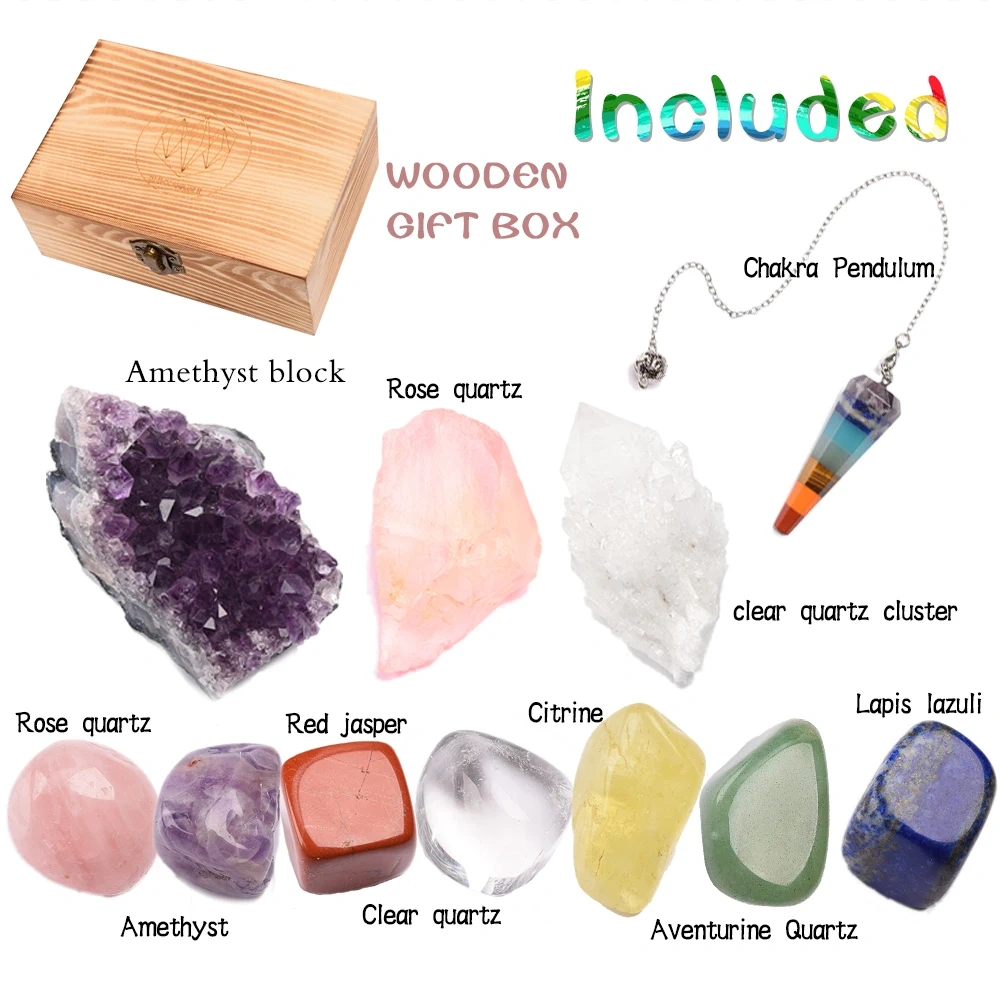 11pc Natural Amethyst Cluster Quartz Crystal Mineral Specimen Healing Stones Rough Ore Seven chakras therapy stone wooden gift