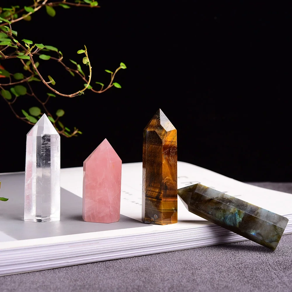 1set  Natural Rose quartz Hexagonal Column amethyst cluster Healing Wand Mineral Crystal point  Study Home Decoration Stone