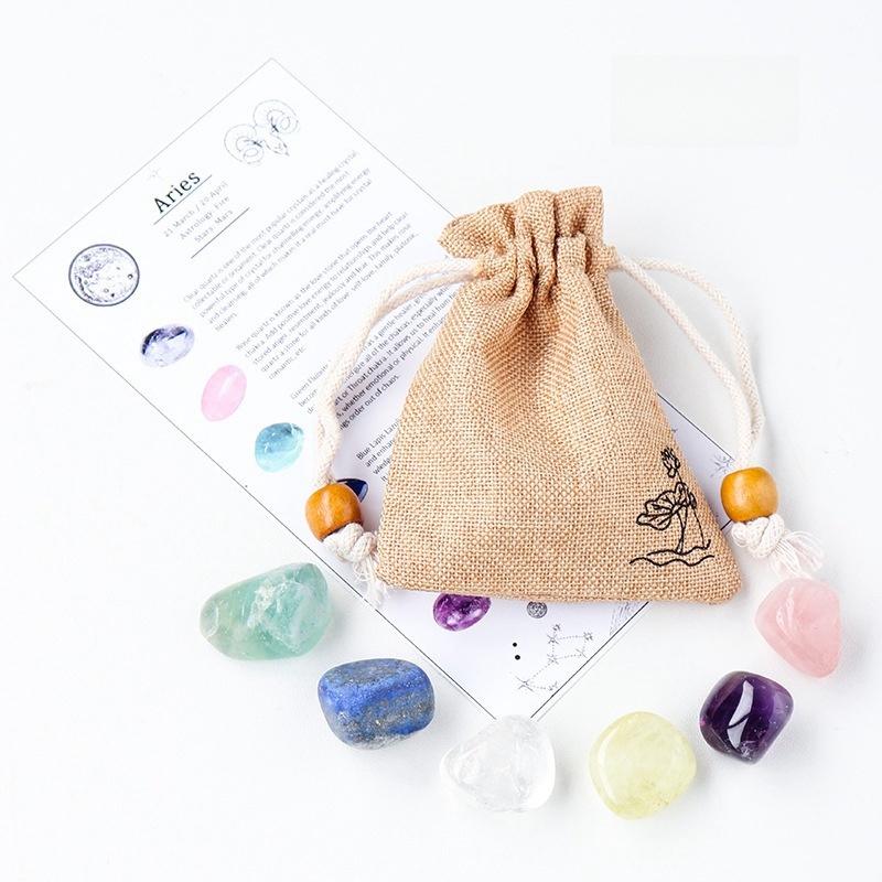 Natural crystal raw stone ore twelve constellations cloth bag set DIY mineral specimen