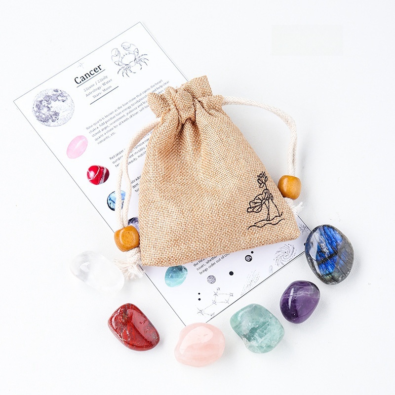 Natural crystal raw stone ore twelve constellations cloth bag set DIY mineral specimen