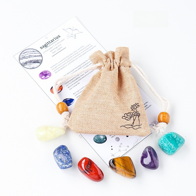 Natural crystal raw stone ore twelve constellations cloth bag set DIY mineral specimen