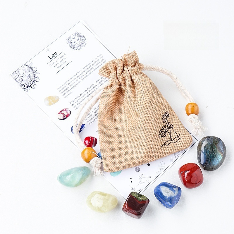 Natural crystal raw stone ore twelve constellations cloth bag set DIY mineral specimen