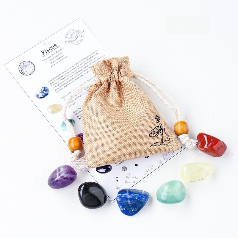 Natural crystal raw stone ore twelve constellations cloth bag set DIY mineral specimen