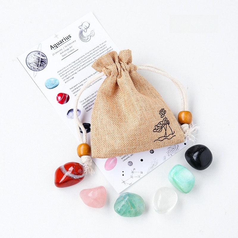Natural crystal raw stone ore twelve constellations cloth bag set DIY mineral specimen