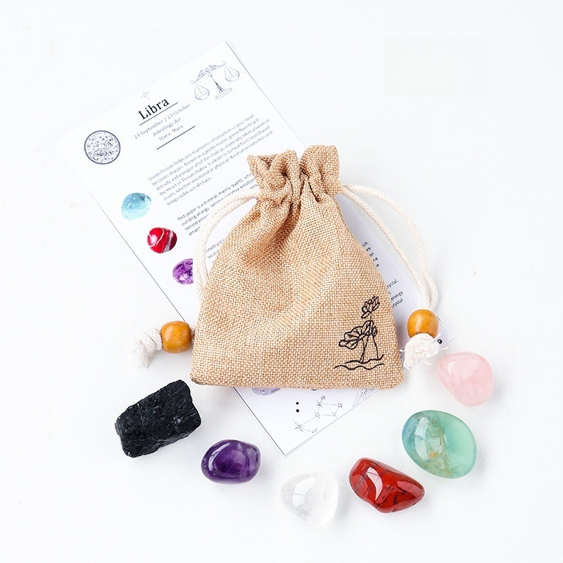 Natural crystal raw stone ore twelve constellations cloth bag set DIY mineral specimen