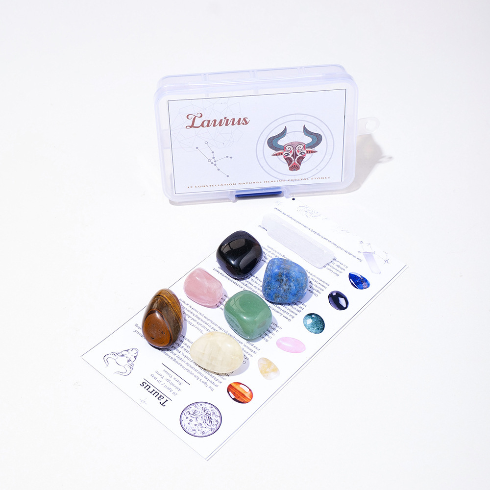 Natural crystal raw stone ore twelve constellations PP box set DIY mine specimen