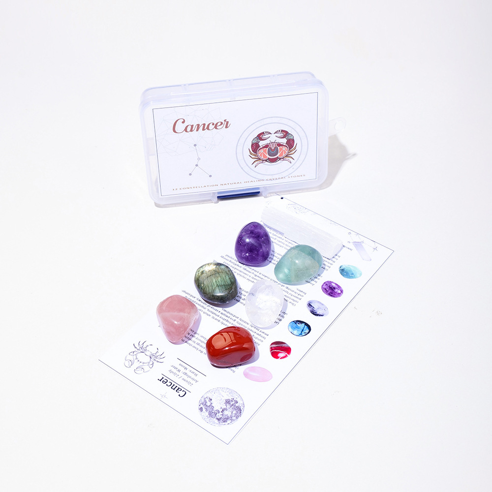 Natural crystal raw stone ore twelve constellations PP box set DIY mine specimen