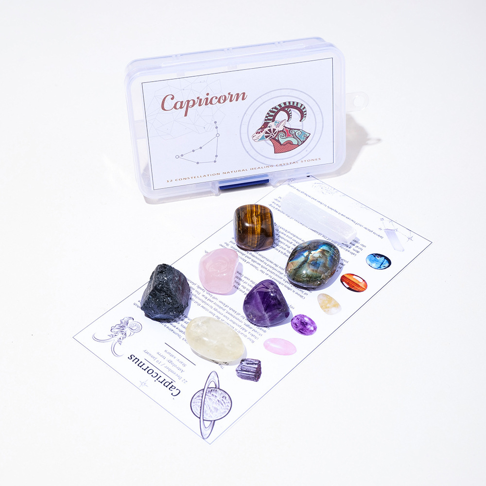 Natural crystal raw stone ore twelve constellations PP box set DIY mine specimen
