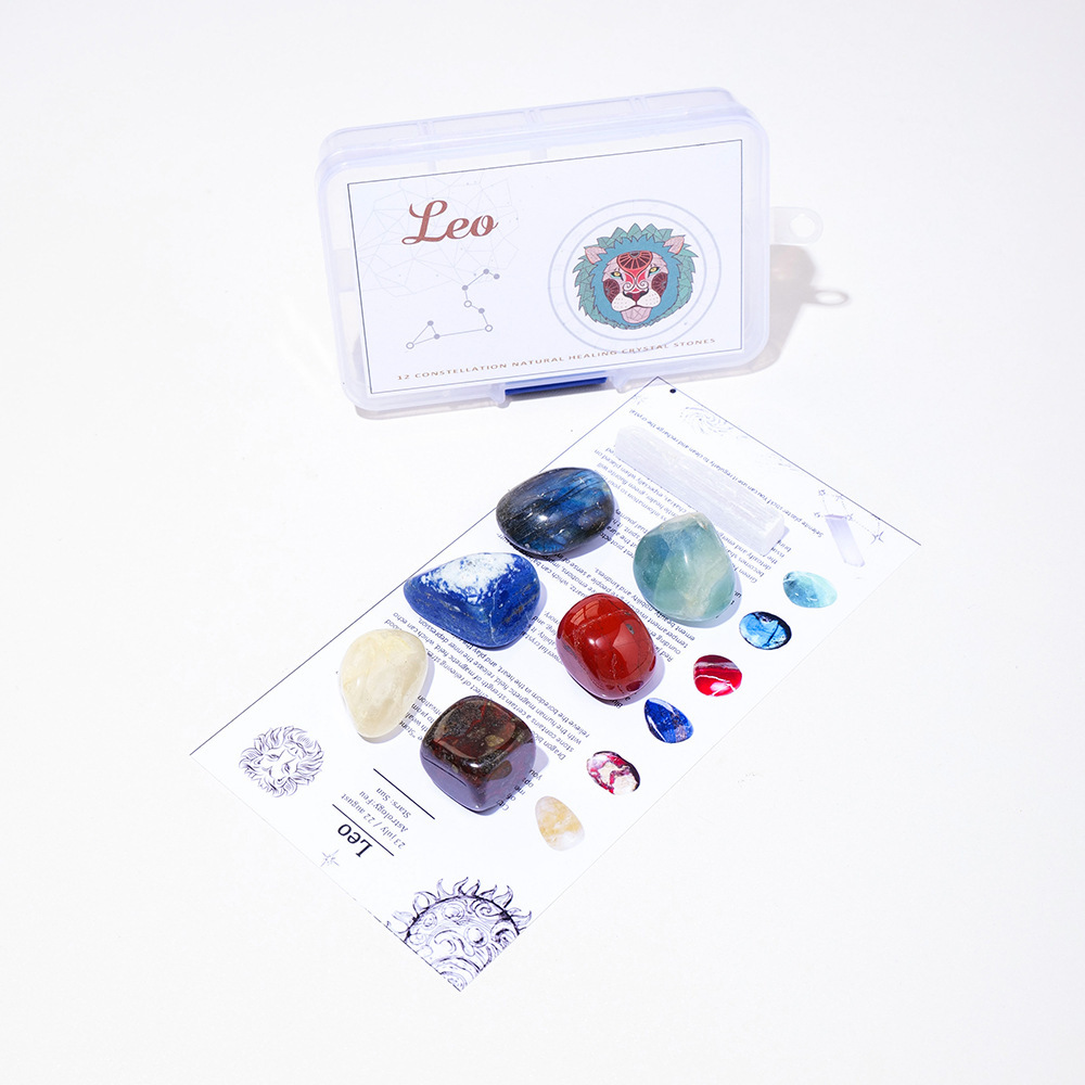 Natural crystal raw stone ore twelve constellations PP box set DIY mine specimen